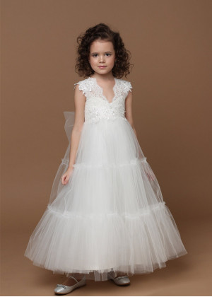Ivory Lace Tulle Ankle Length Flower Girl Dress Ivory Lace Tulle Ankle Length Flower Girl Dress